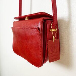 Vintage Mixed Blues Red Leather Crossbody Bag Genuine Leather